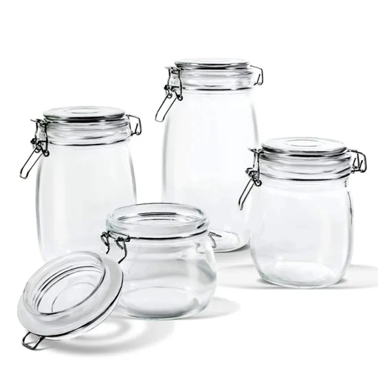 Round Glass Preserve Food Storage Jar with Glass Lid