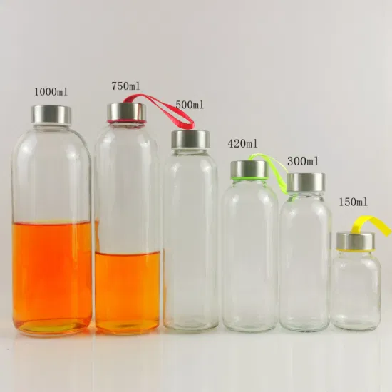 500 ml Saftgetränke-Glaswasserflasche mit Bambus-/Edelstahl-Leck